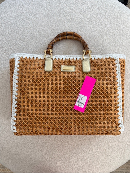 Lilly Pulitzer Handbags - Lilly Pulitzer Graydon Cane Tan Woven Tote with White Trim & Bamboo Handles